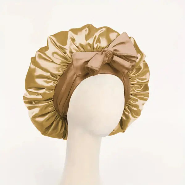 Adjustable Satin Silk Bonnet with Tie Band for Sleeping - Khaki