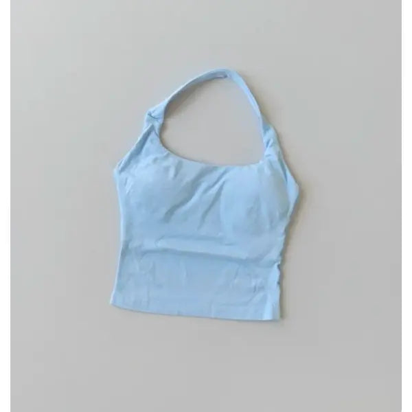 Seamless Halter Women Yoga Tank Top Padded Size Fitted Backless Gym Shirt - BX718-Babyblue / L
