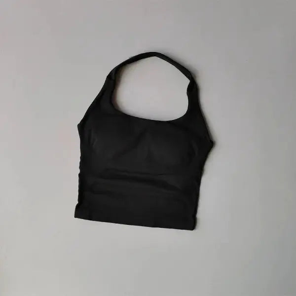 Seamless Halter Women Yoga Tank Top Padded Size Fitted Backless Gym Shirt - BX718-BLACK / S