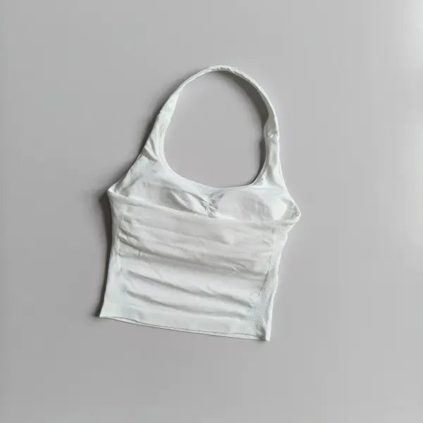 Seamless Halter Women Yoga Tank Top Padded Size Fitted Backless Gym Shirt - BX718-WHITE / M