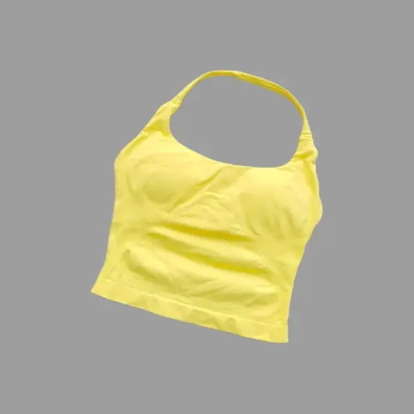 Seamless Halter Women Yoga Tank Top Padded Size Fitted Backless Gym Shirt - BX718-YELLOW / S