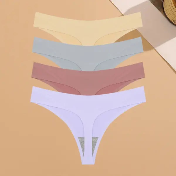 Seamless Ice Silk Underwear Panties 4PCS Stretchy Breathable Bikini - SET 7 / S / 4pcs