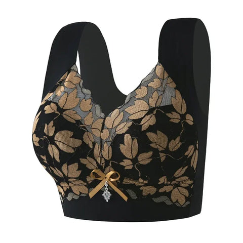 Seamless Lace Bra with Wire Free Mold Cup Design - black / L