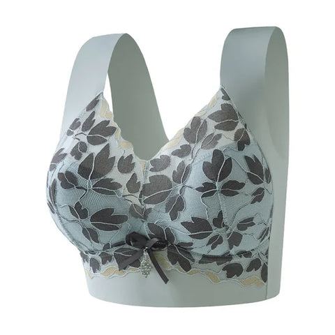 Seamless Lace Bra with Wire Free Mold Cup Design - blue / 4XL