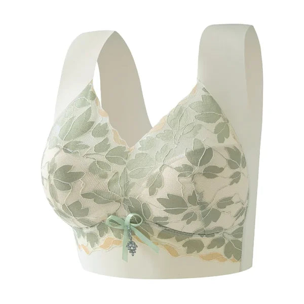 Seamless Lace Bra with Wire Free Mold Cup Design - green / L