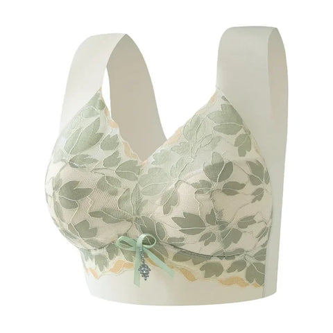 Seamless Lace Bra with Wire Free Mold Cup Design - green / L