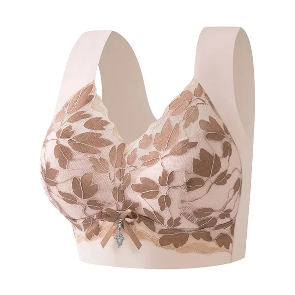 Seamless Lace Bra with Wire Free Mold Cup Design - pink / L