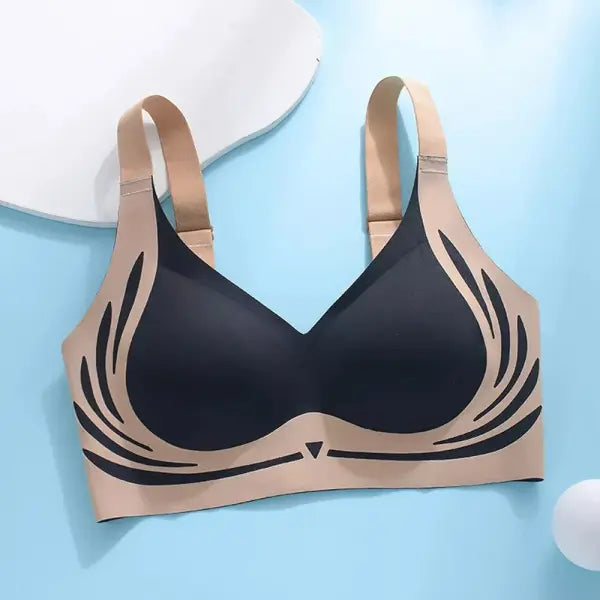 Women’s Seamless V-Neck Wireless Bra – Breathable Small Chest Gathered Bralette Adjustable Comfort Push-Up Top No-Wire