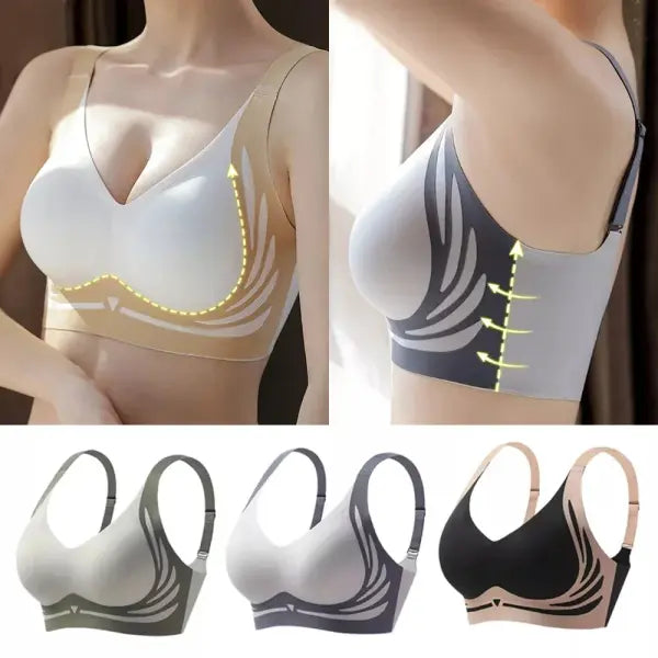 Seamless Ladies Underwear V-neck No Steel Ring Small Chest Gathered Adjustable Comfortable Thin Top Bra Breathable