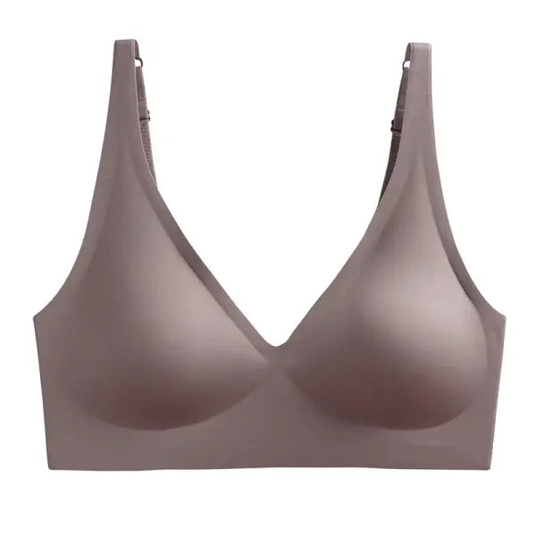 Seamless Mold Cup Push-Up Bra S-3XL Comfortable V-neck Bralette - purplegray / One Size / XXXL