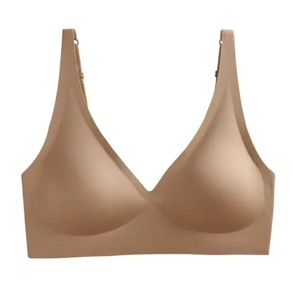Seamless Mold Cup Push-Up Bra S-3XL Comfortable V-neck Bralette - khaki / One Size / XXXL