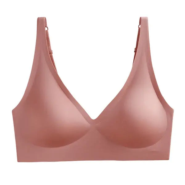 Seamless Mold Cup Push-Up Bra S-3XL Comfortable V-neck Bralette - pink / One Size / XXXL