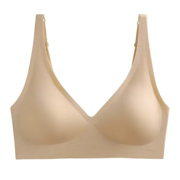 Seamless Mold Cup Push-Up Bra S-3XL Comfortable V-neck Bralette - skin / One Size / XXXL