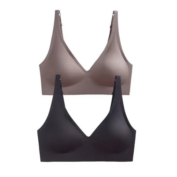 Seamless Mold Cup Wireless Bras 2-Pack Soft Padded Deep V Lingerie - black-purplegray / One Size / China Mainland|XXL