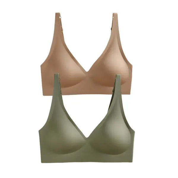 Seamless Mold Cup Wireless Bras 2-Pack Soft Padded Deep V Lingerie - lightkhaki-green / One Size / China Mainland|M