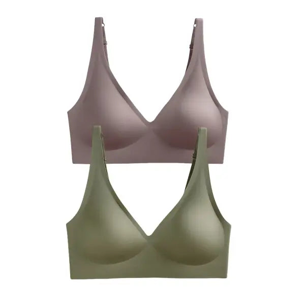 Seamless Mold Cup Wireless Bras 2-Pack Soft Padded Deep V Lingerie - purplegray-green / One Size / China Mainland|S