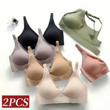 Seamless Mold Cup Wireless Bras 2-Pack Soft Padded Deep V Lingerie