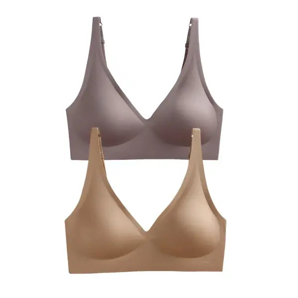 Seamless Mold Cup Wireless Bras 2-Pack Soft Padded Deep V Lingerie - purplegray-khaki / One Size / China Mainland|M