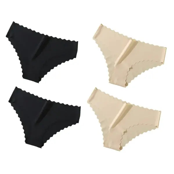Seamless Panties 4Pcs Ice Silk XS-XL Set Scalloped Edge No Show Lingerie - 2B2F / XS（old） / 4PCS