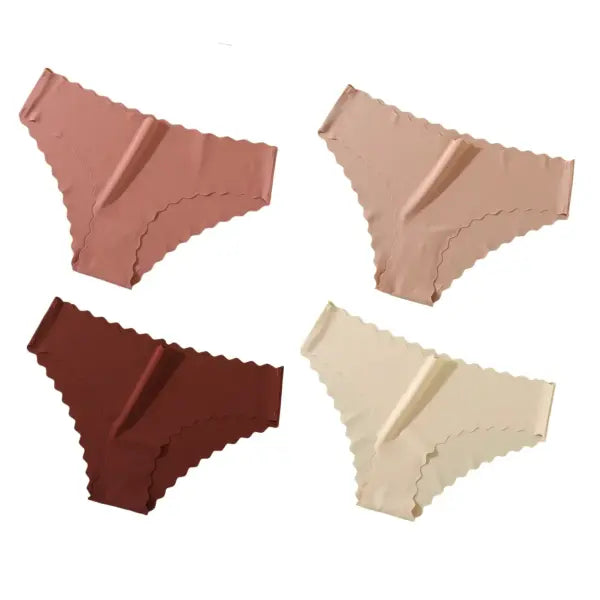 Seamless Panties 4Pcs Ice Silk XS-XL Set Scalloped Edge No Show Lingerie - DKRF / XS（old） / 4PCS