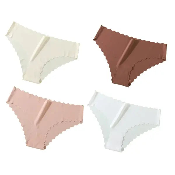 Seamless Panties 4Pcs Ice Silk XS-XL Set Scalloped Edge No Show Lingerie - MCPW / S / 4PCS