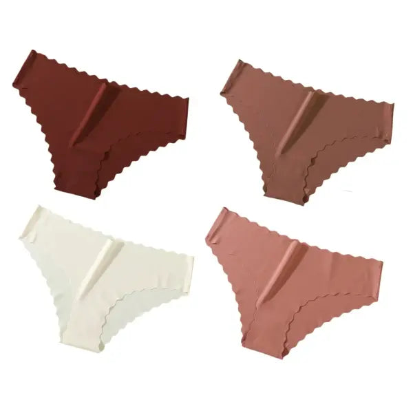 Seamless Panties 4Pcs Ice Silk XS-XL Set Scalloped Edge No Show Lingerie - RCMD / XL / 4PCS