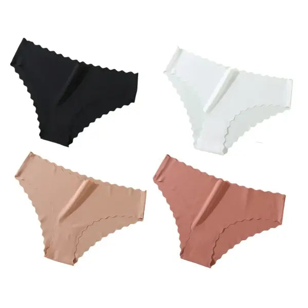 Seamless Panties 4Pcs Ice Silk XS-XL Set Scalloped Edge No Show Lingerie - BWKD / XS（old） / 4PCS