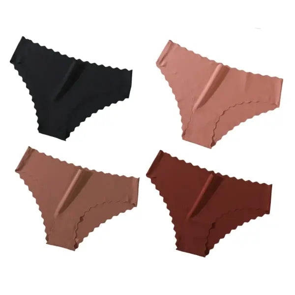 Seamless Panties 4Pcs Ice Silk XS-XL Set Scalloped Edge No Show Lingerie - BDCR / M / 4PCS