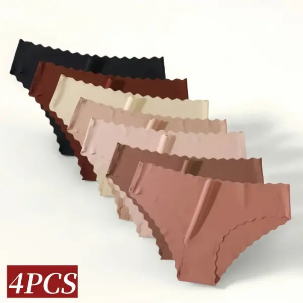 Seamless Panties 4Pcs Ice Silk XS-XL Set Scalloped Edge No Show Lingerie