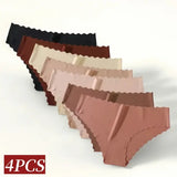 Seamless Panties 4Pcs Ice Silk XS-XL Set Scalloped Edge No Show Lingerie