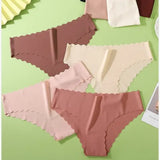 Seamless Panties 4Pcs Ice Silk XS-XL Set Scalloped Edge No Show Lingerie