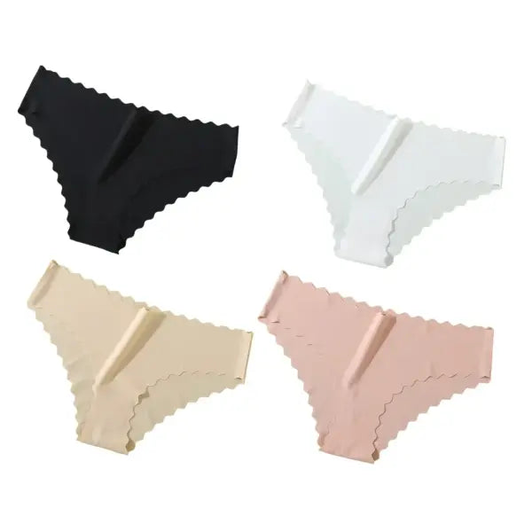 Seamless Panties 4Pcs Ice Silk XS-XL Set Scalloped Edge No Show Lingerie - BWFP / L / 4PCS