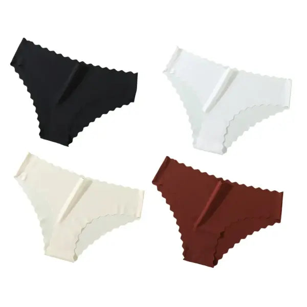 Seamless Panties 4Pcs Ice Silk XS-XL Set Scalloped Edge No Show Lingerie - BWMR / S / 4PCS
