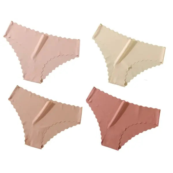 Seamless Panties 4Pcs Ice Silk XS-XL Set Scalloped Edge No Show Lingerie - PFKD / XS（old） / 4PCS