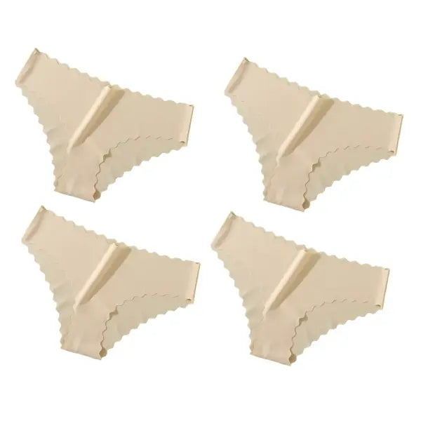Seamless Panties 4Pcs Ice Silk XS-XL Set Scalloped Edge No Show Lingerie - 4F / S / 4PCS