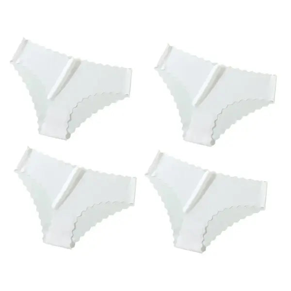Seamless Panties 4Pcs Ice Silk XS-XL Set Scalloped Edge No Show Lingerie - 4W / S / 4PCS