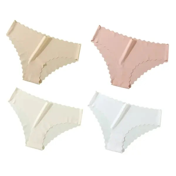 Seamless Panties 4Pcs Ice Silk XS-XL Set Scalloped Edge No Show Lingerie - FPMW / XS（old） / 4PCS