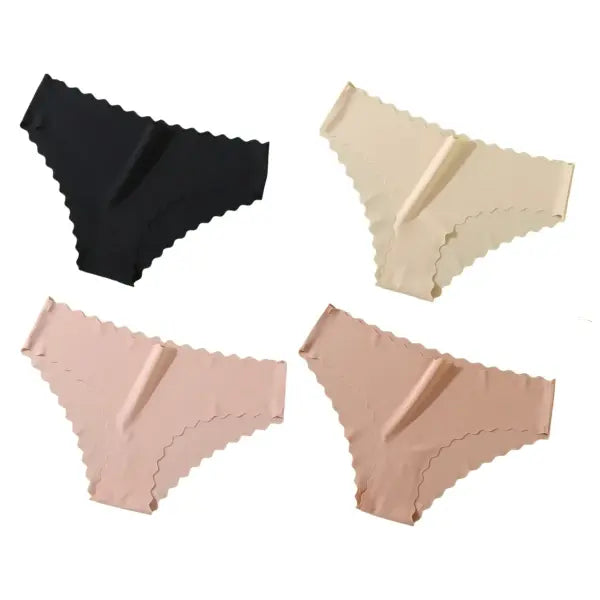 Seamless Panties 4Pcs Ice Silk XS-XL Set Scalloped Edge No Show Lingerie - BFPK / S / 4PCS