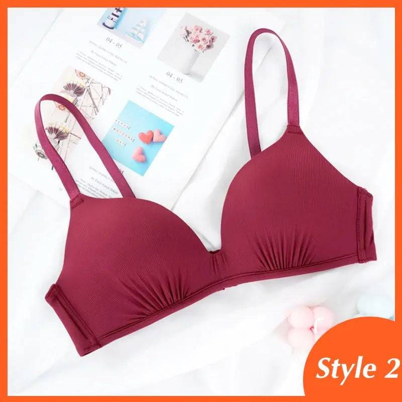 Seamless Push-Up Bras: Wire-Free A B Cup Sexy Bralette - style 2 Wine red / B / 75