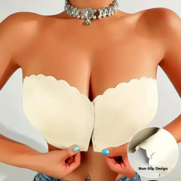 Seamless Strapless Wireless Bra Solid Push Up Comfort Lingerie - Beige / S