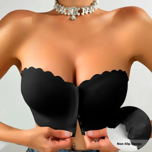 Seamless Strapless Wireless Bra Solid Push Up Comfort Lingerie - black / XL