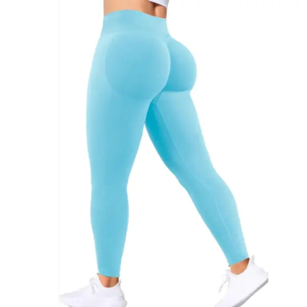 Women’s Three-Section Waist Yoga Pants: Seamless High-Waist Tummy Control & Hip-Lifting Tights - Light blue / S