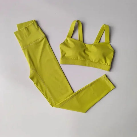 Seamless Yoga Set for Women – Sports Bra & High Waist Leggings - M / Green