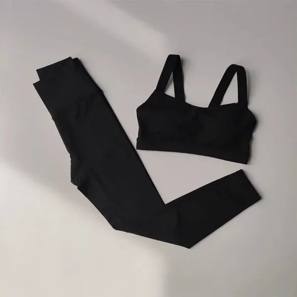Seamless Yoga Set for Women – Sports Bra & High Waist Leggings - S / Black
