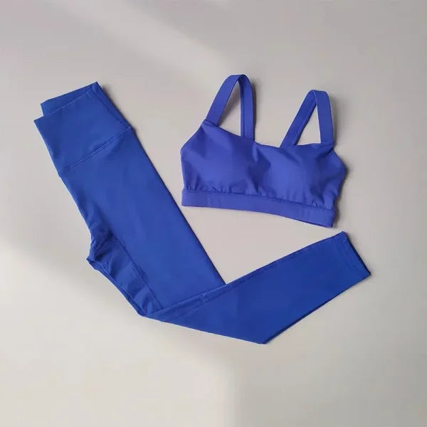 Seamless Yoga Set for Women – Sports Bra & High Waist Leggings - XL / Blue