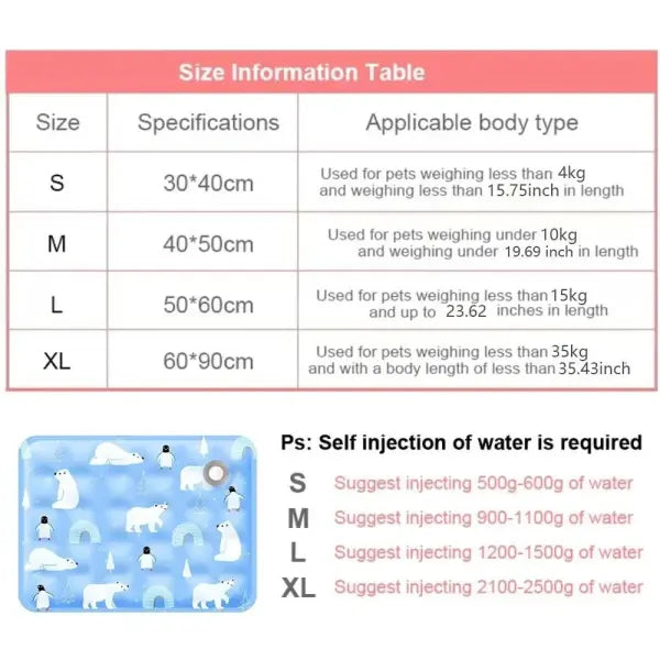 Self Cooling Gel Pet Mat Durable Ice Cushion for Dogs