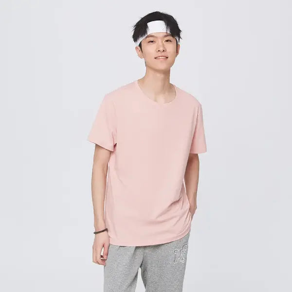 Cotton casual t-shirt with stretch o neck tops - pink 02 / 4XL