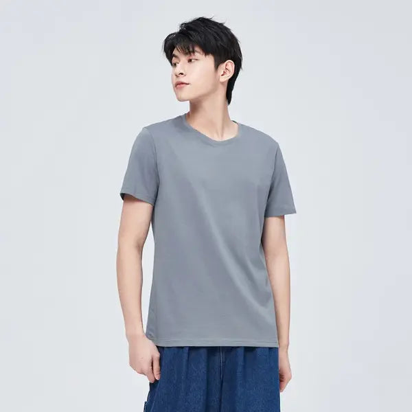 Cotton casual t-shirt with stretch o neck tops - grey 02 / 4XL