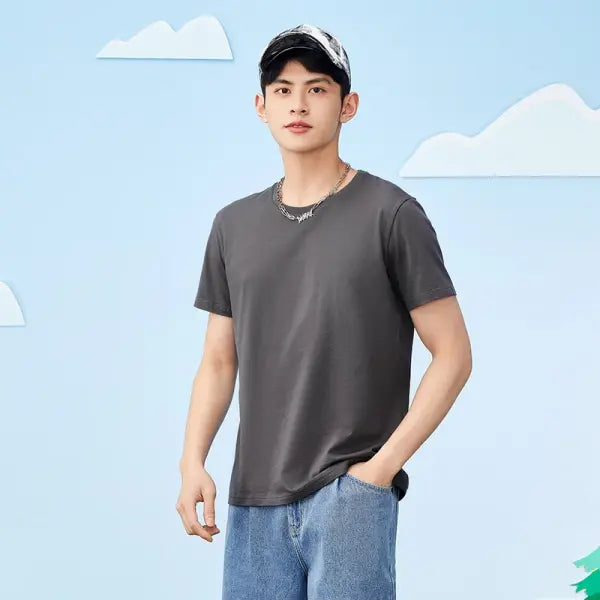 Cotton casual t-shirt with stretch o neck tops - middle grey 02 / S