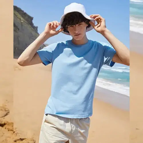 Cotton casual t-shirt with stretch o neck tops - ice blue / M